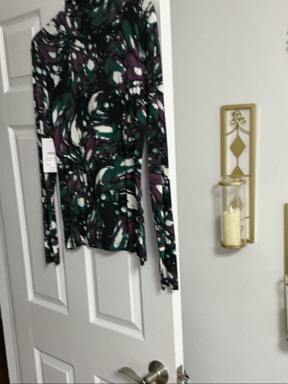 belk Green, Purple & Black Abstract Ribbed Mock Top